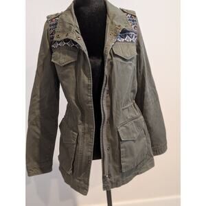 LA Hearts Casual Jacket Khaki Green w aztec print SZ M